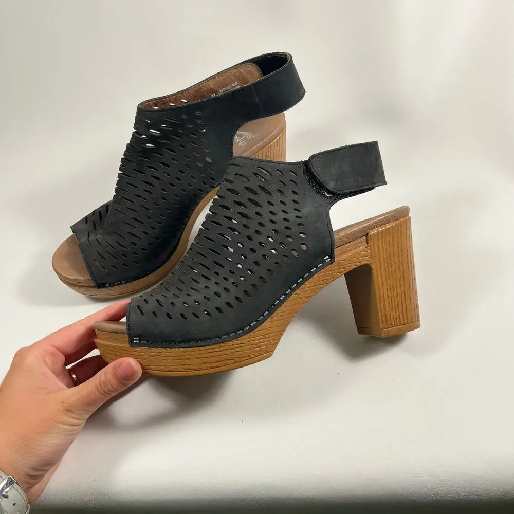 Dansko Danae Nubuck Leather Block Heel Sandals EU 37 US 7 Classic Summer Casual